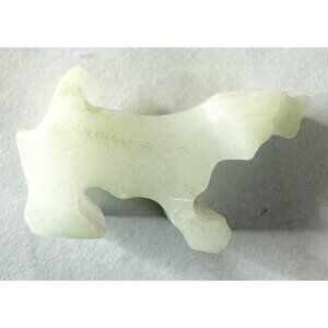 Vintage Natural Stone Onyx Hand Carved Short Tail Dog White Green 1” Miniature